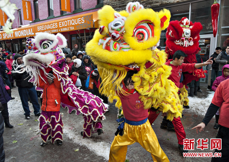 加拿大蒙特利尔华人舞狮庆祝马年春节