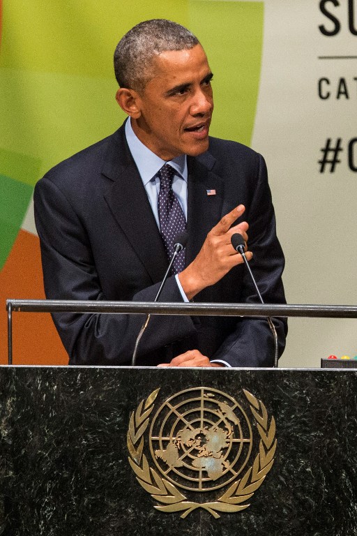 美国总统奥巴马在联合国气候峰会上致辞.