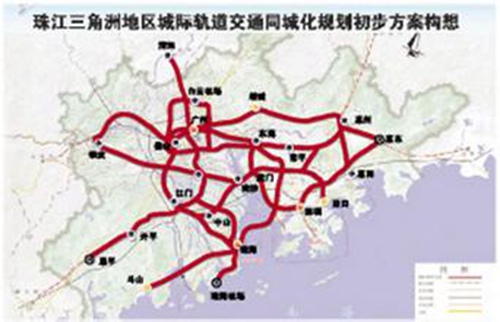 根据《珠江三角洲地区城际轨道交通网规划》,到2020年,广东将建成16条