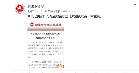 中纪委四室原主任魏健一审被判15年
