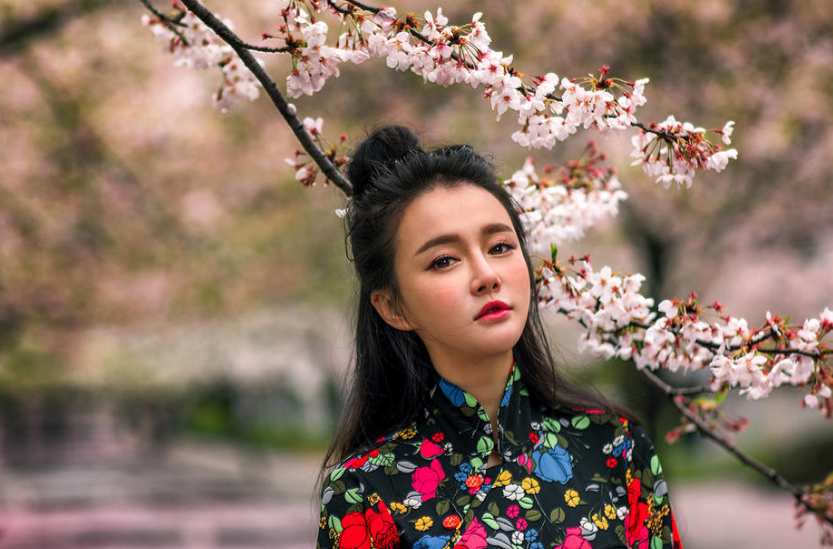 冉莹颖浪漫樱花写真 身穿旗袍大秀中国风