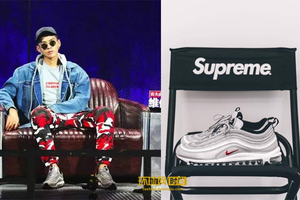 吴亦凡的鞋履来自supreme x nike 大air,这个系列共有3个配色,凡凡在