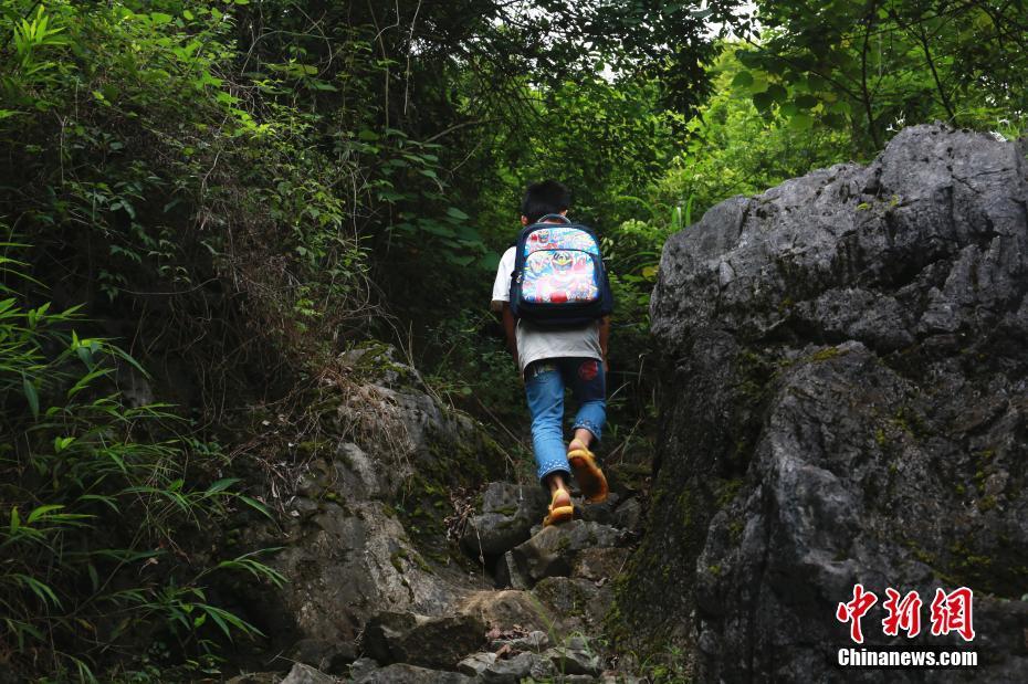 深山小学一师一生男孩每天爬山3小时上学