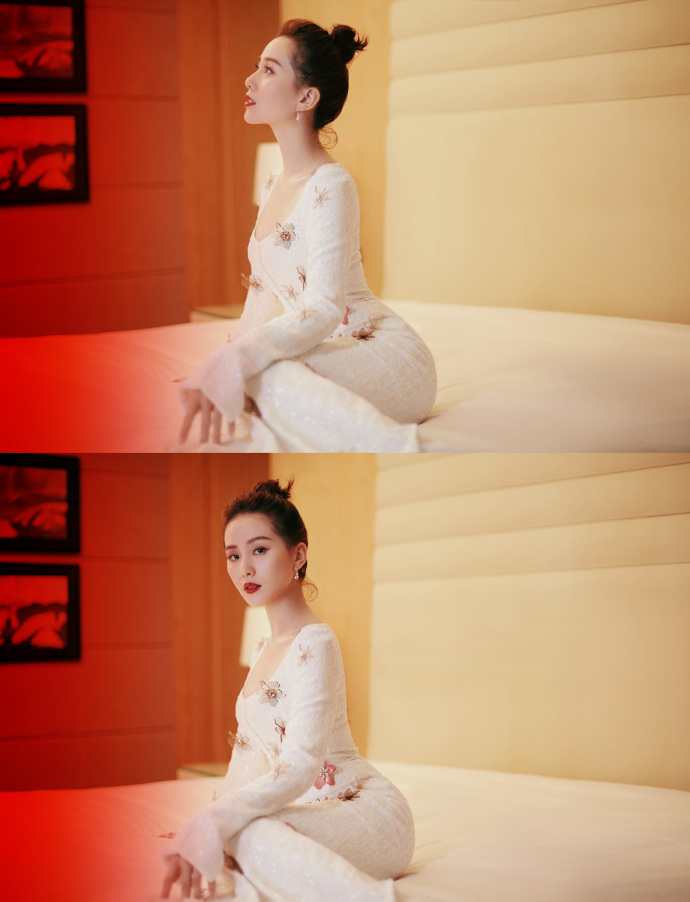 刘诗诗扎丸子头露天鹅颈显气质 穿花朵裙似天女下凡