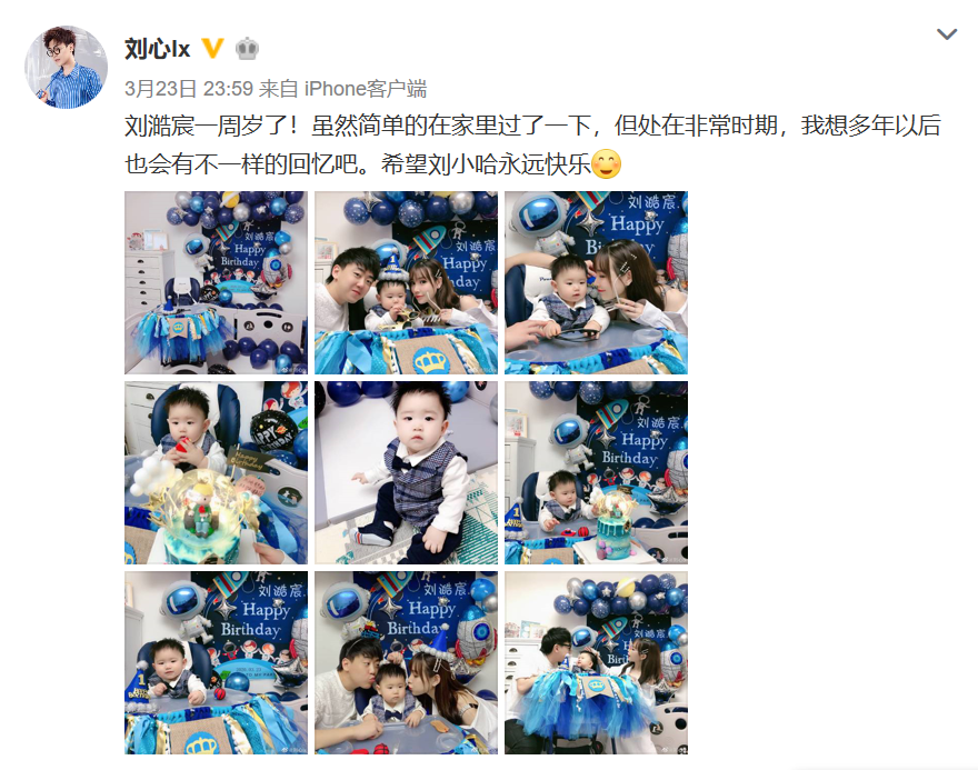 刘心晒全家福为1岁儿子庆生 一家三口同框超幸福