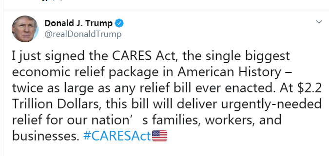 特朗普签署2万亿美元经济刺激法案
