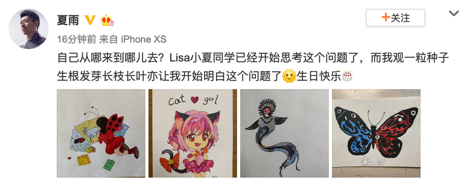 夏雨晒女儿画作为其庆生 用色鲜艳大胆展绘画天赋