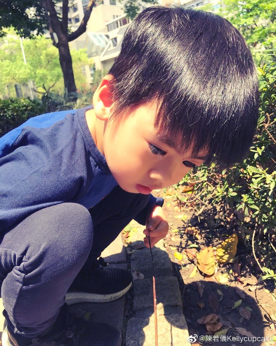 林志颖妻子携双胞胎外出踏青 儿子超长睫毛抢镜