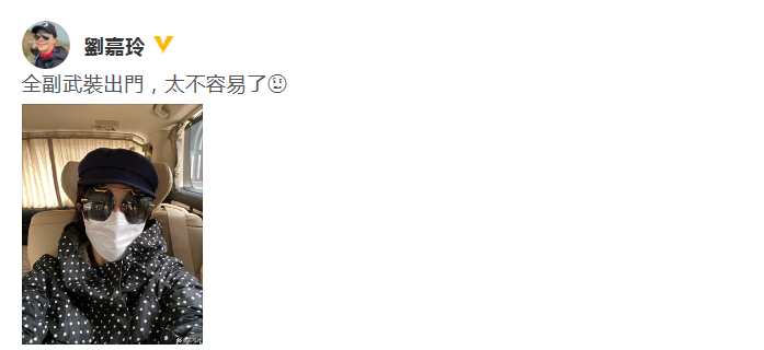 刘嘉玲为出门全副武装 帽子口罩墨镜一样不落