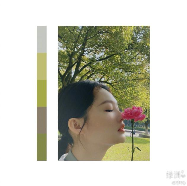 李沁分享春日美照 垂眸浅嗅花香尽显迷人侧颜