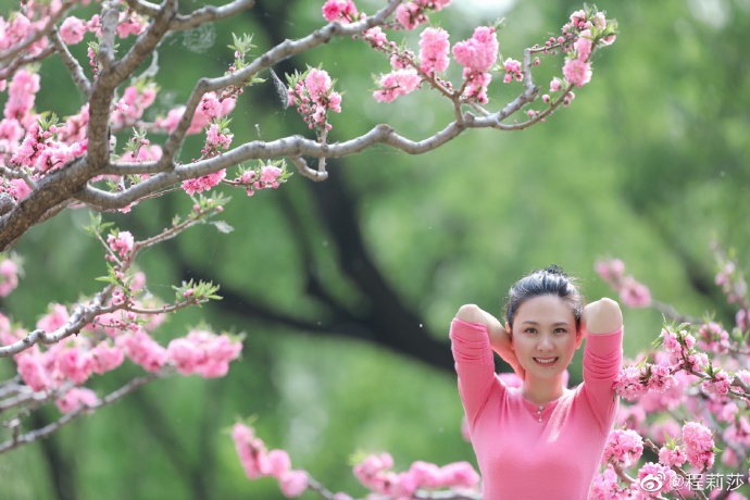 程莉莎穿粉衣置身花丛 郭晓东亲自掌镜画面唯美浪漫