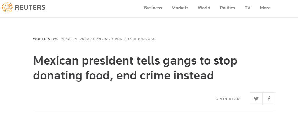 墨西哥贩毒集团疫情期间向民众发物资，总统喊话：没用，先停止恶行!