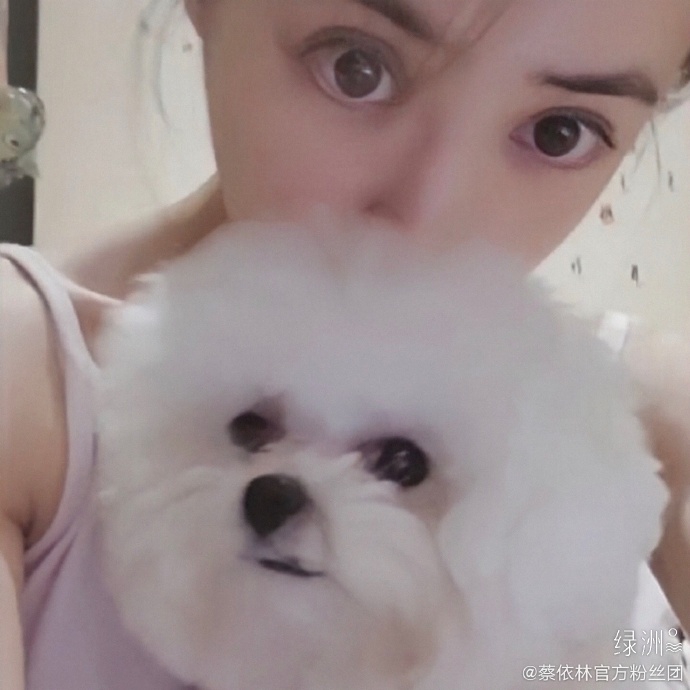 蔡依琳晒与狗狗亲密自拍 肤色粉嫩萌感十足