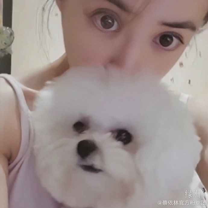 蔡依琳晒与狗狗亲密自拍 肤色粉嫩萌感十足