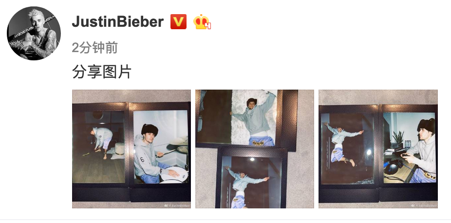 比伯晒拍立得照分享日常 戴绒帽宅家打鼓玩游戏悠闲自在