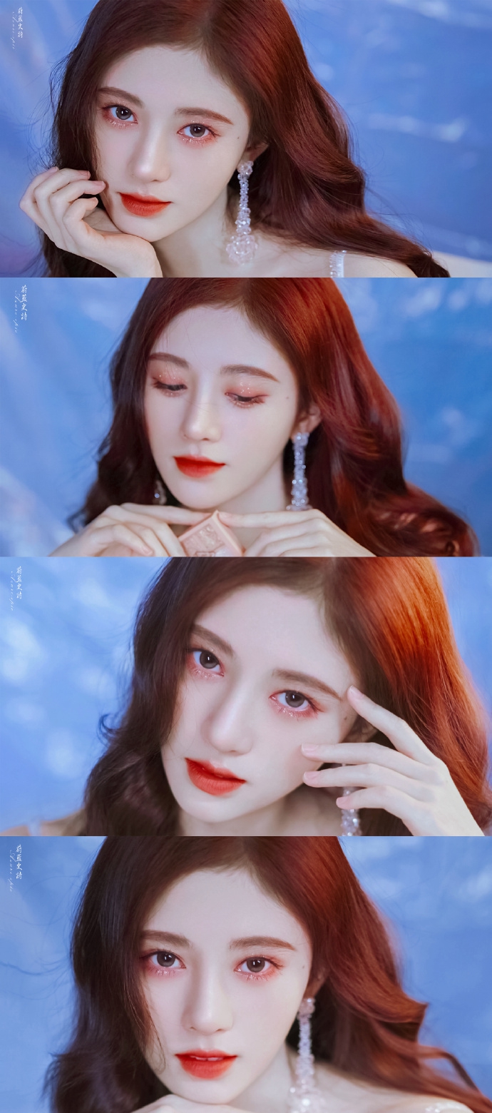 鞠婧祎穿亮片吊带裙秀香肩锁骨 一头红卷发浅笑动人