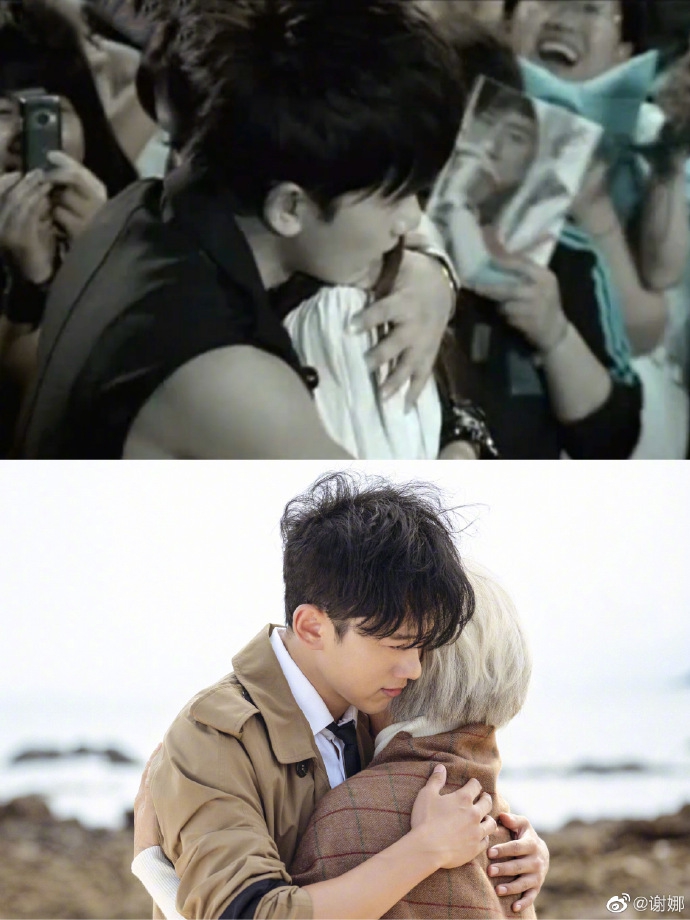 谢娜晒出演张杰两支MV对比照 二人拉手摸脸拥抱温暖感人