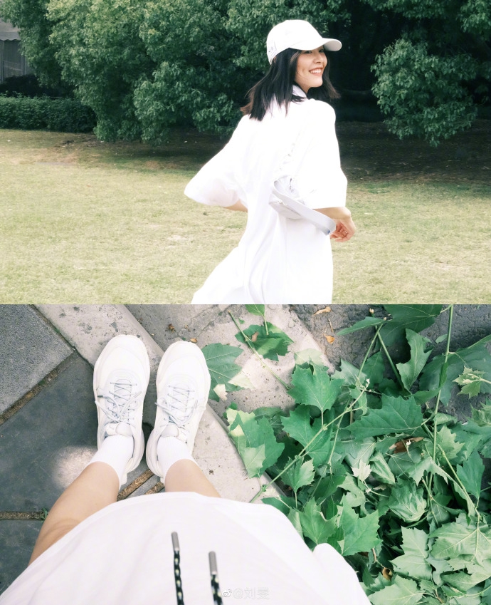 刘雯穿白色运动装 秀长腿气质清爽