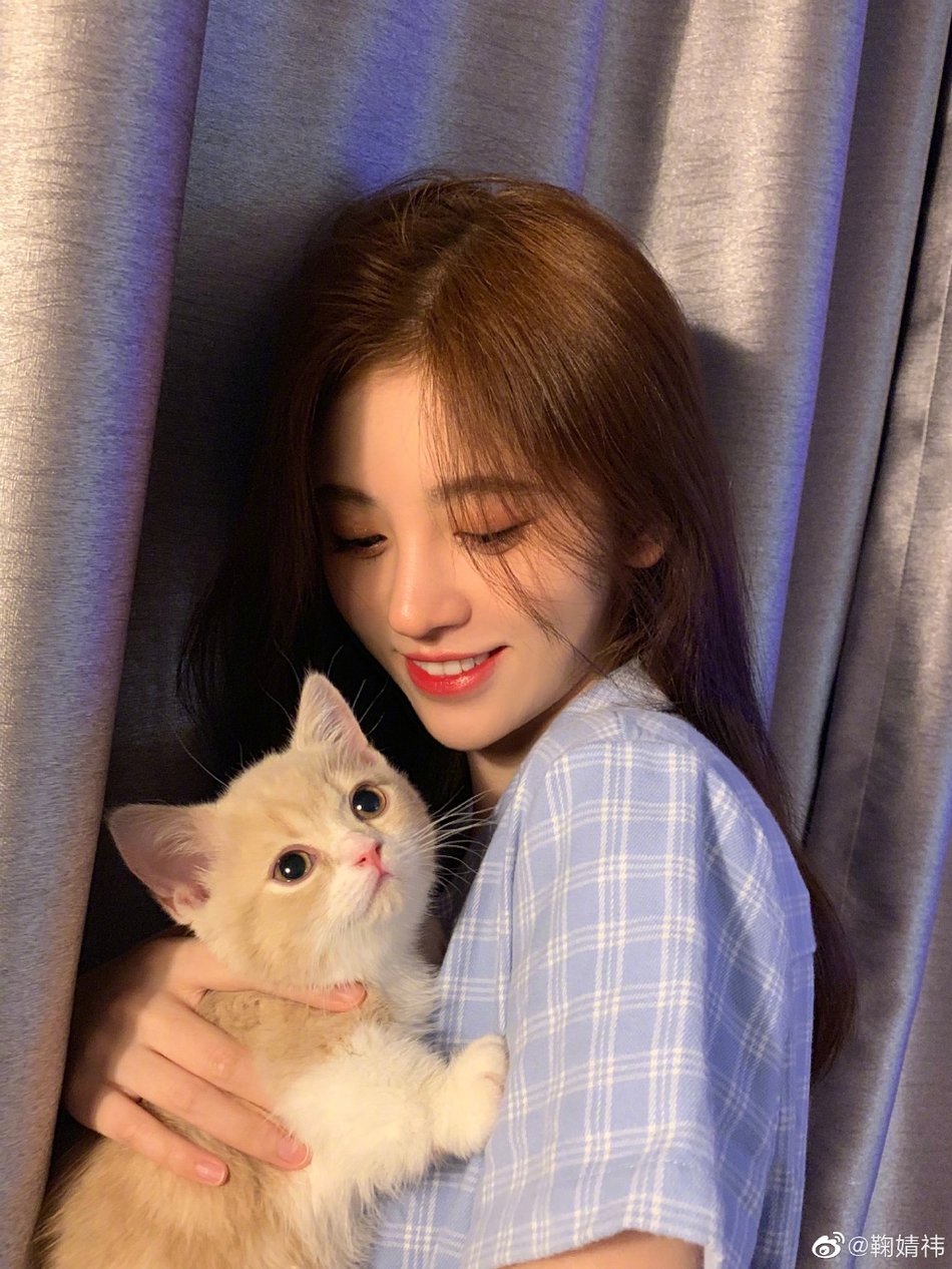 鞠婧祎晒宠物直呼是小宝贝 怀抱小猫超亲昵