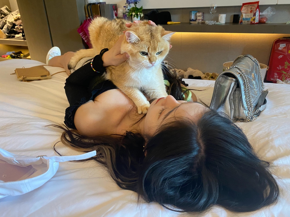 吴宣仪晒美照分享日常 与猫咪玩耍悠闲惬意