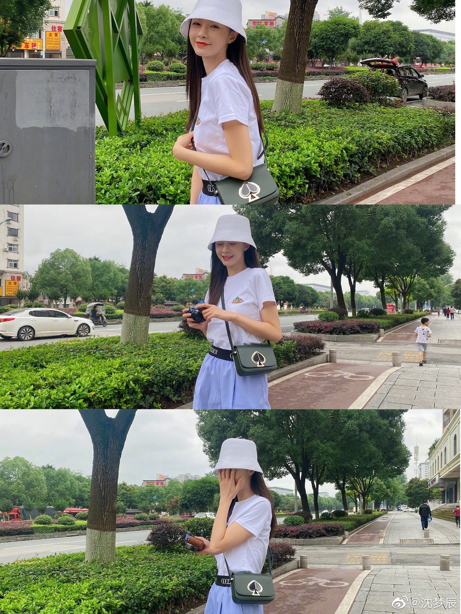 沈梦辰不爱化妆爱拍照 白T穿出青春靓丽感