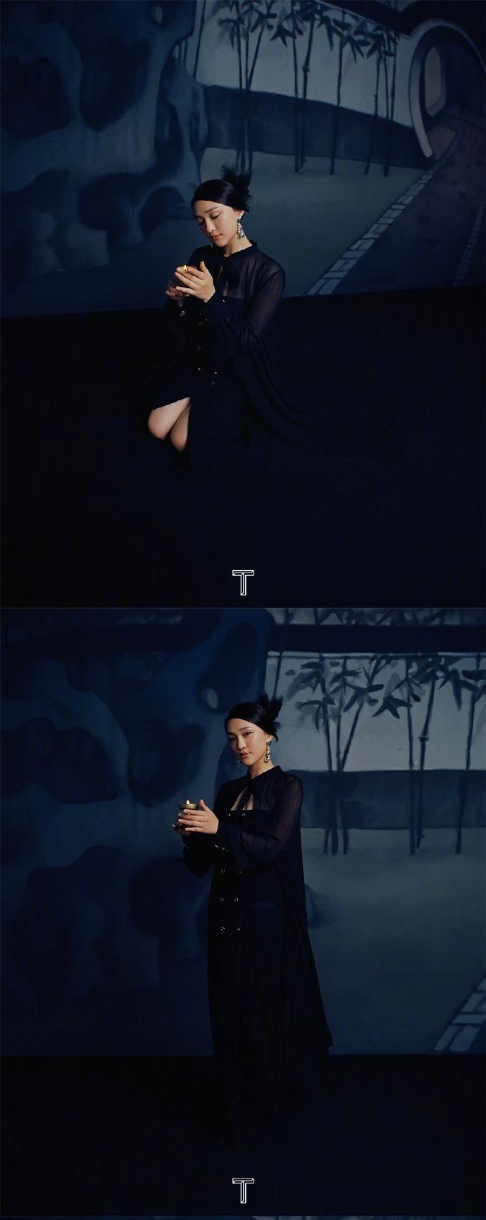 周迅戴头巾变油画女郎 造型优雅显复古风情