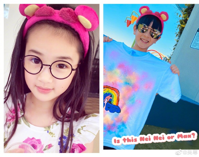 吴尊晒儿女萌照分享日常 Max戴发带扎苹果头神似爸爸