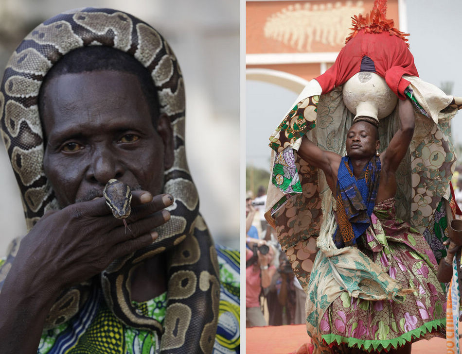 探访西非国家贝宁传统巫毒教节修庙供奉蟒蛇