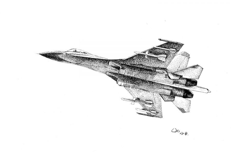 大学毕业生手绘逼真阅兵式战机