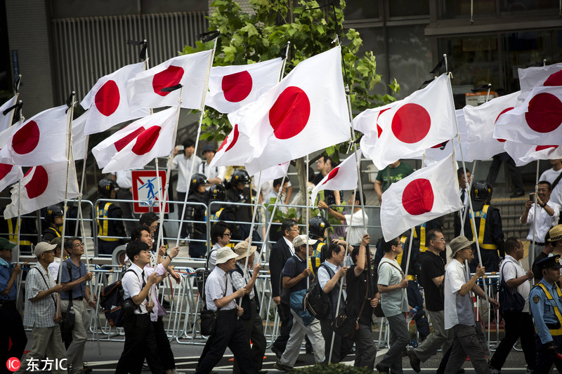 日本东京,日本战败投降71周年纪念日当天,反帝国主义示威游行举行