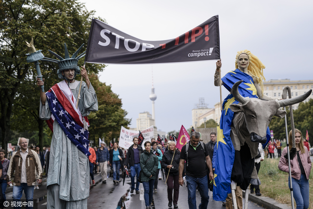 4 德国民众发起大规模游行 抗议跨大西洋贸易与投资伙伴协定