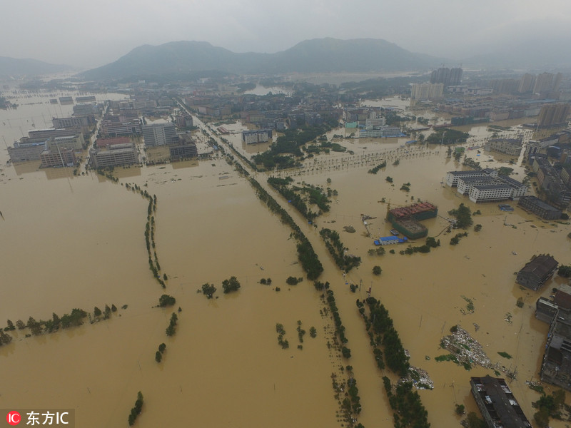 台风 鲇鱼 影响浙江温州水头镇变泽国