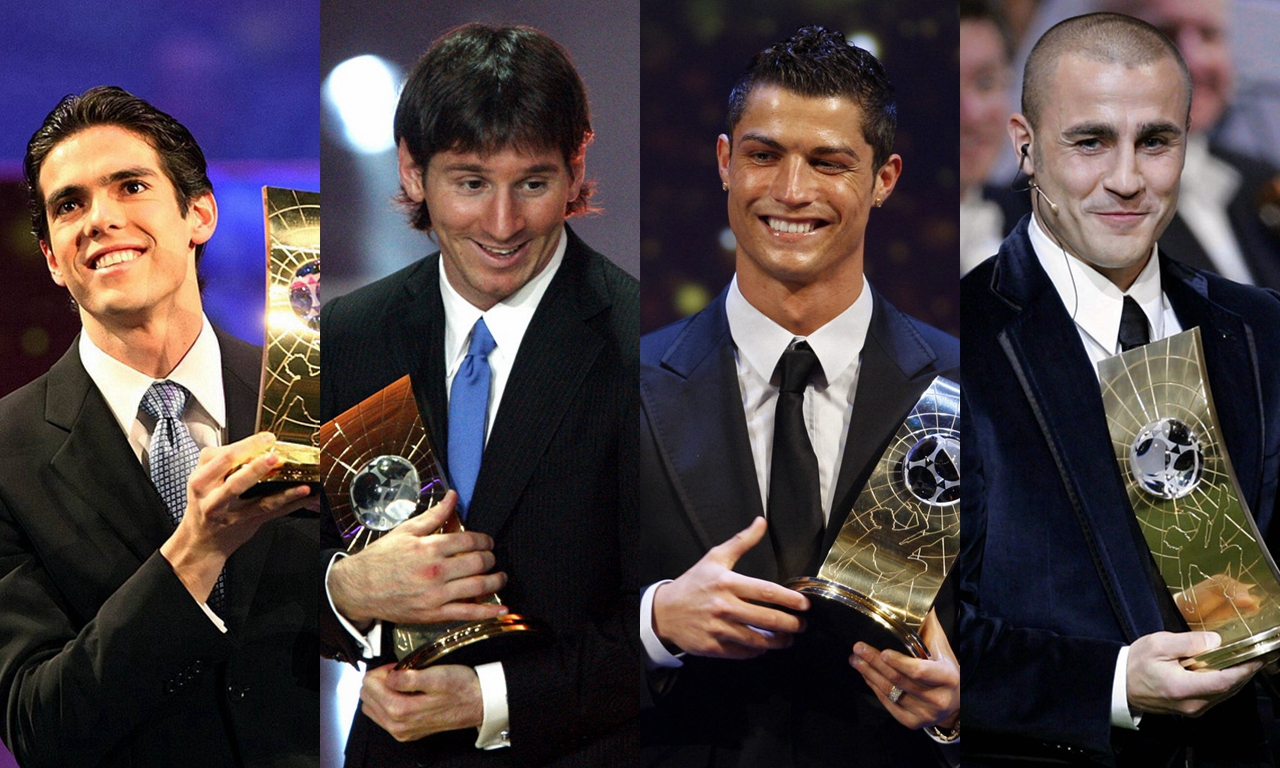 历届世界足球先生:齐祖大罗3次夺魁