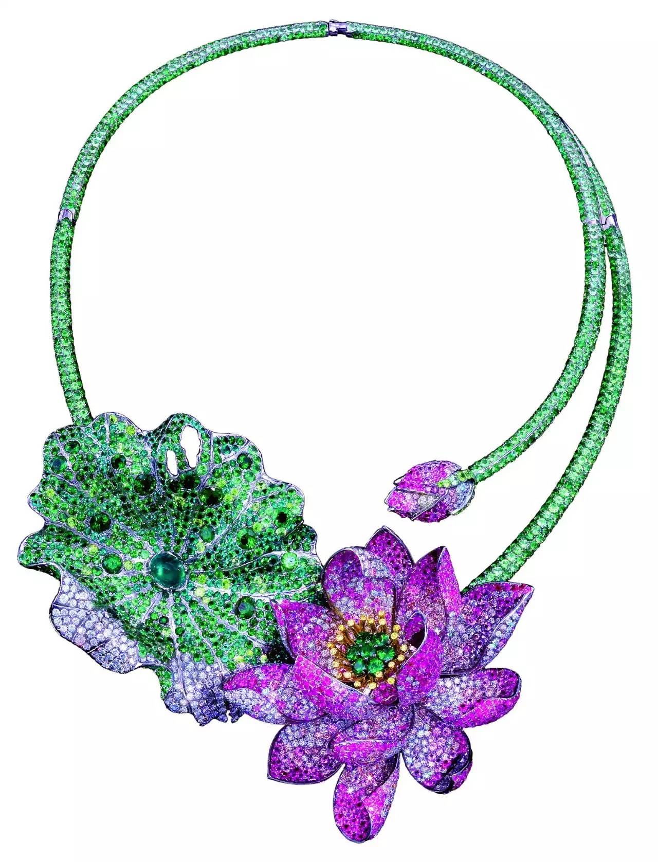 anna hu以张大千作品《红荷图》为灵感设计的项链