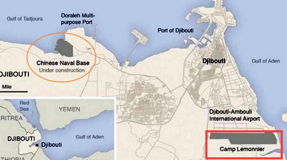中國吉布提基地位置星示意圖