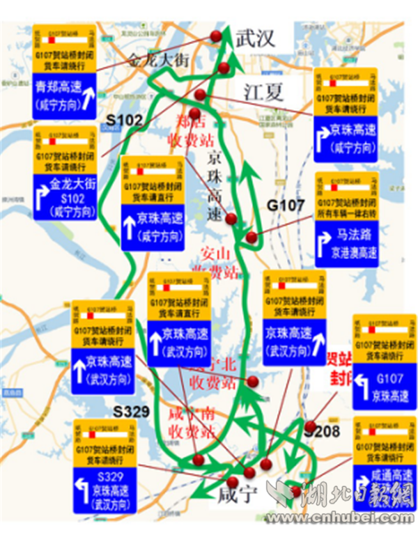 社会热点 正文 咸宁方向的货运车辆,建议利用京珠高速,青郑高速,g107