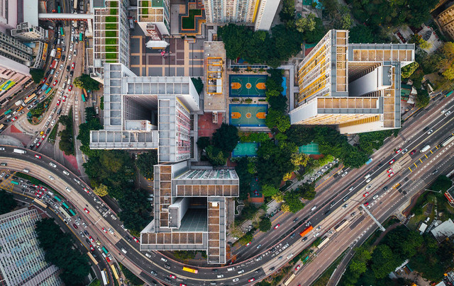 莫名的美感 无人机天空俯拍香港建筑群