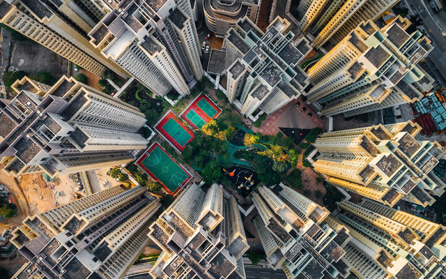 莫名的美感!无人机天空俯拍香港建筑群