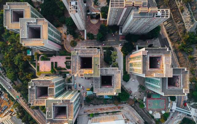 莫名的美感!无人机天空俯拍香港建筑群