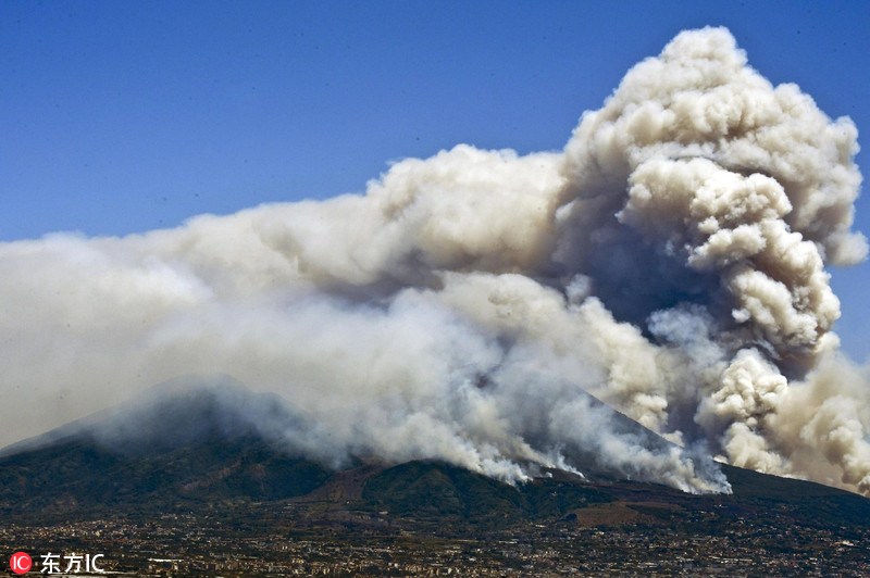 大火从5日爆发后围绕着维苏威火山持续肆虐多日