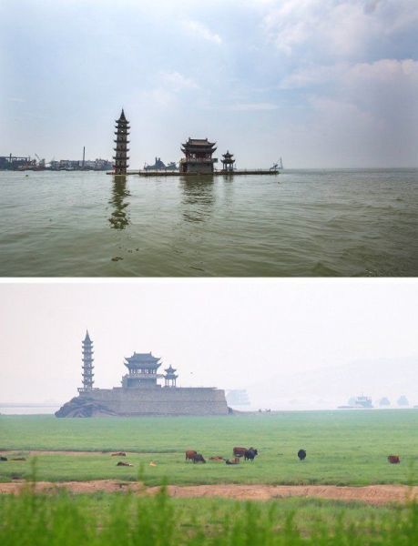 5 鄱阳湖水位超警戒线 古迹落星墩基座被淹