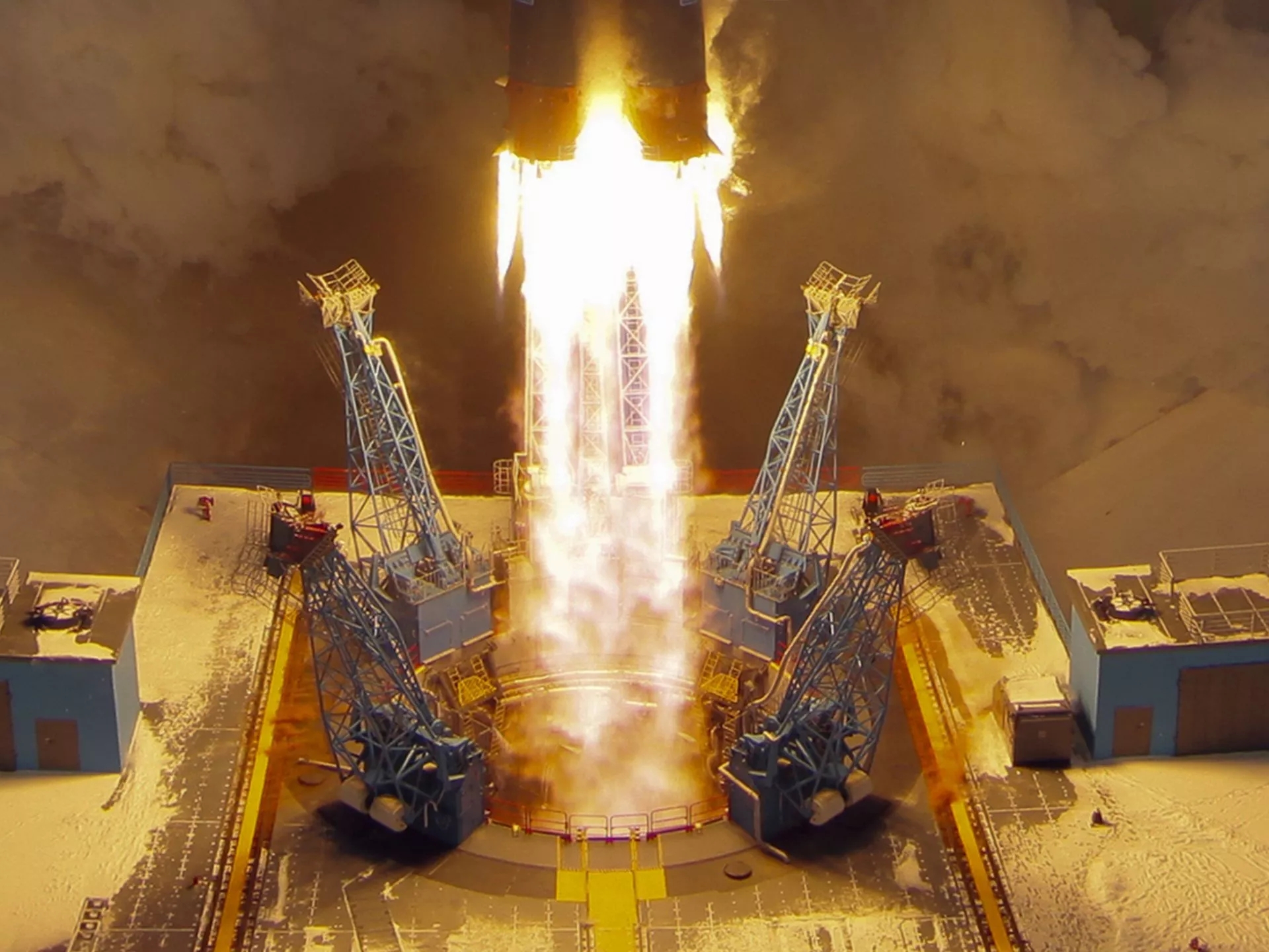 "联盟-2.1b"火箭发射时,发射台场景.