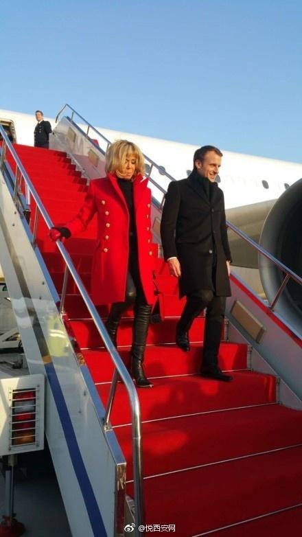 2018年1月8日,陕西西安,法国总统马克龙偕"第一夫人"布丽吉特