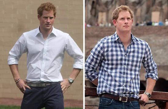 ● 哈里王子身着不同衬衫时风格也是非常不一样的。