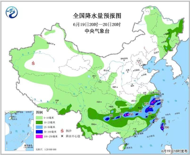福建西北部和东部沿海，广东东南部沿海，台湾岛等地有大到暴雨，局地大暴雨。
