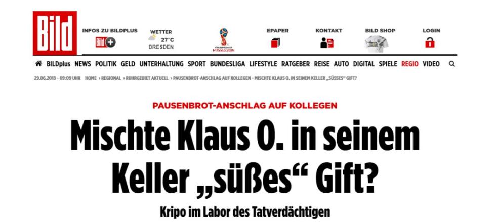 德国《图片报》：克劳斯⋅奥在他的盘子里掺了“甜蜜”毒药？