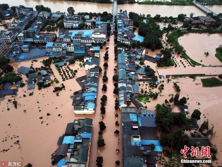 成都特大暴雨 蒲江壽安鎮洪水淹沒村莊農田