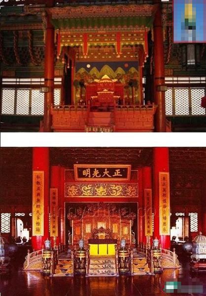 上图为景福宫龙椅下图为故宫龙椅