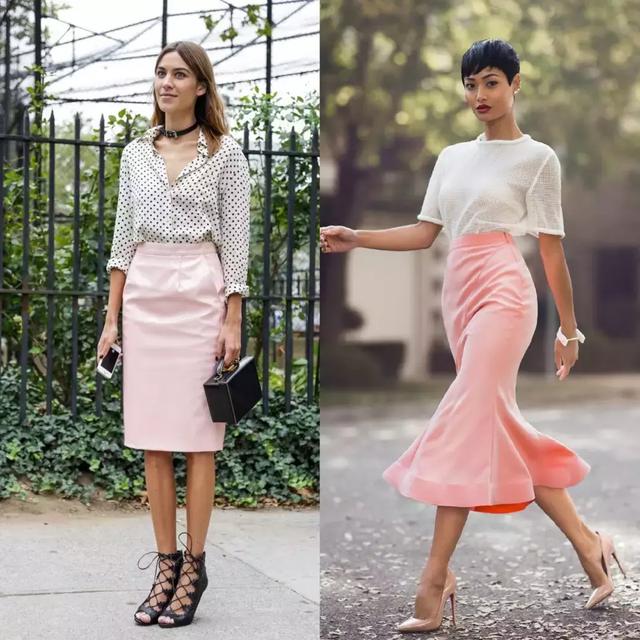 通勤一点的话,铅笔裙甚至鱼尾裙都能与衬衫等基础款搭配出让人眼前一亮的Office装。