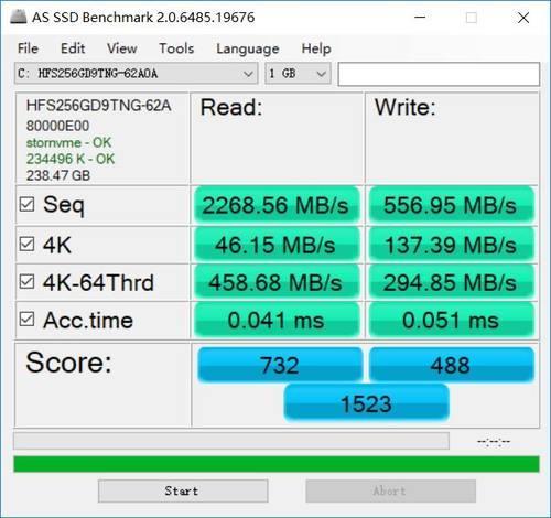 小米笔记本Pro 15.6 GTX版搭载了一块256G PCIe SSD，其读取速度较高，为2269M/S，而写入速度略低，为557M/S。